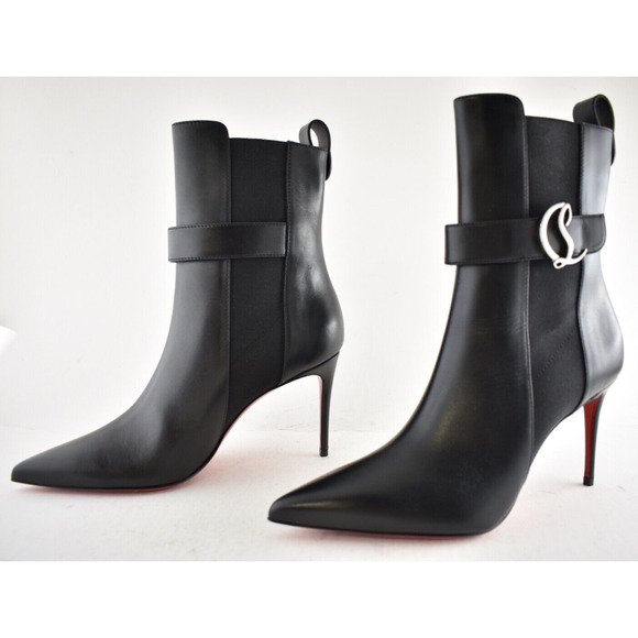 Christian Louboutin SO CL Chelsea Booty 85 Black Leather Ankle Heel Bootie 37.5 - Picture 12 of 14